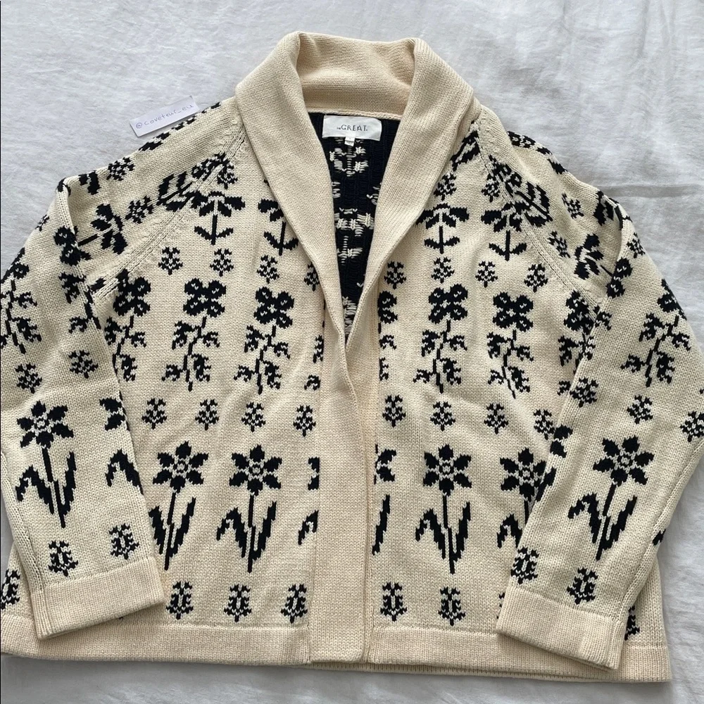 The Great. Garden Lodge Cardigan Sweater in Black and Cream Floral. Size 1. - Picture 3 of 9